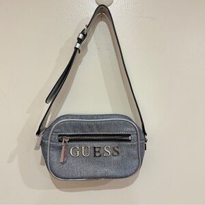 Guess Light Blue Denim Crossbody Bag with Black Strap